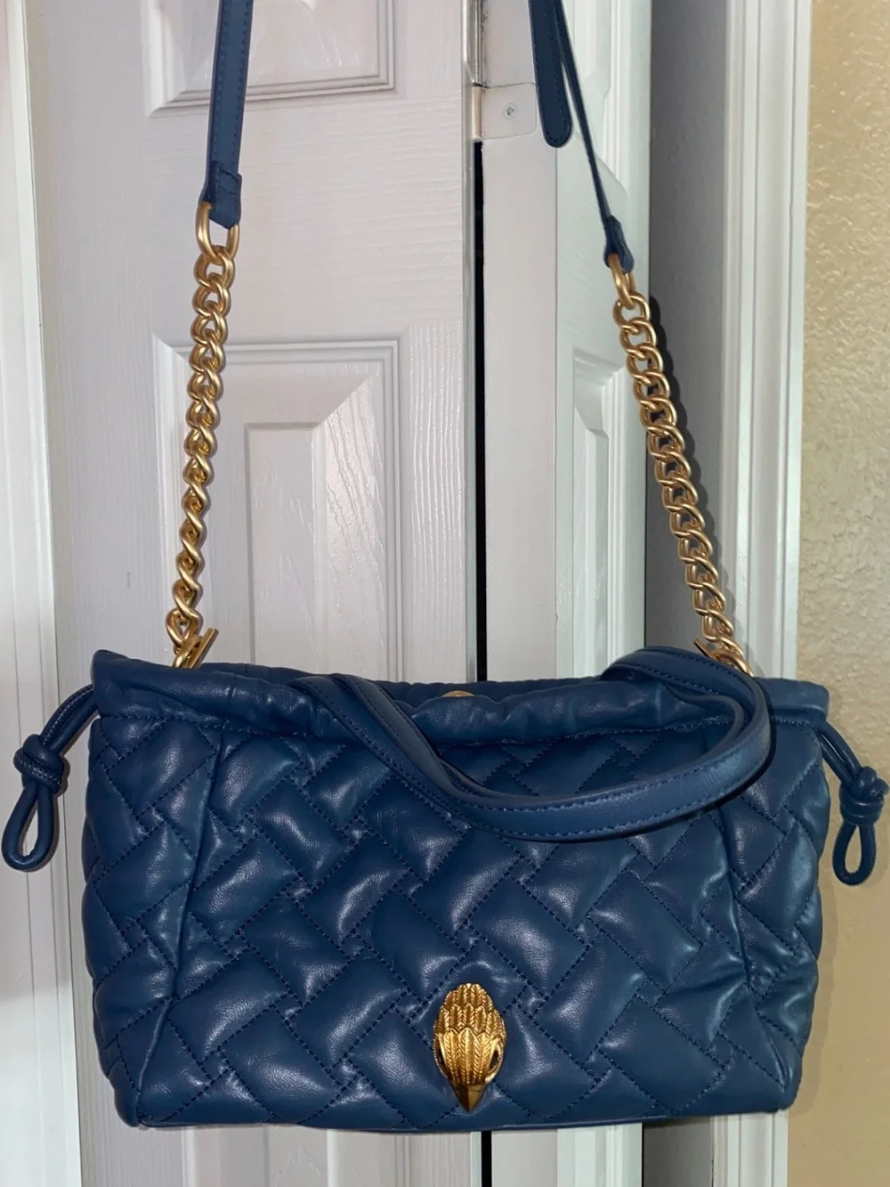 Kurt Geiger Quilted Navy Shoulder Bag with Gold Chain Detail